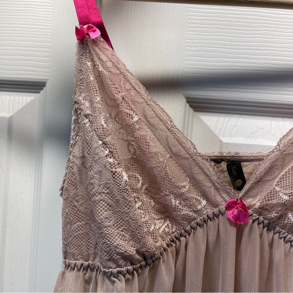 Vintage Tart Noir Babydoll Empire Waist Lace Mesh Babydoll Floral Lace Cups Sz L - Picture 3 of 4